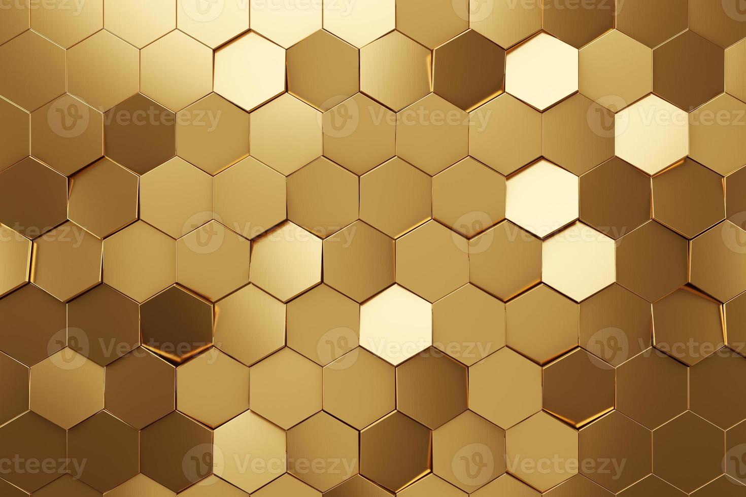 Futuristic gold hexagonal texture background. 3d rendering photo