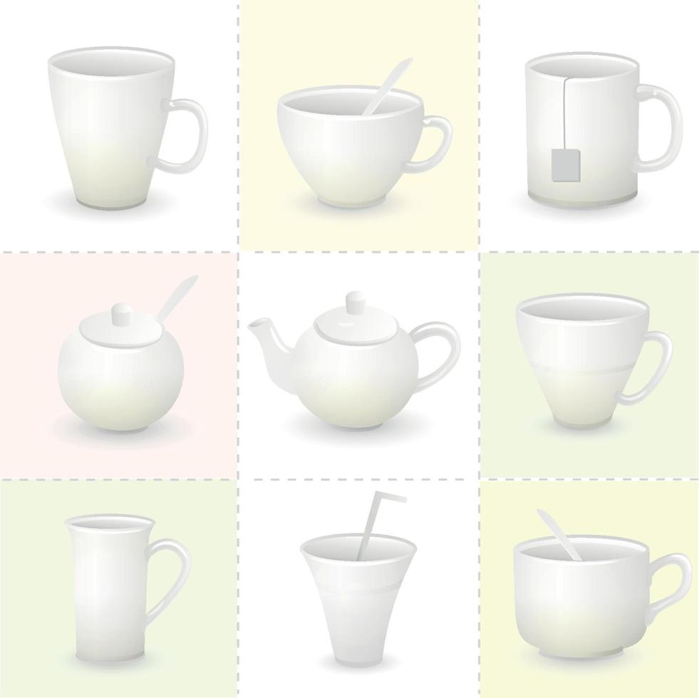 taza, conjunto, vector, ilustración vector