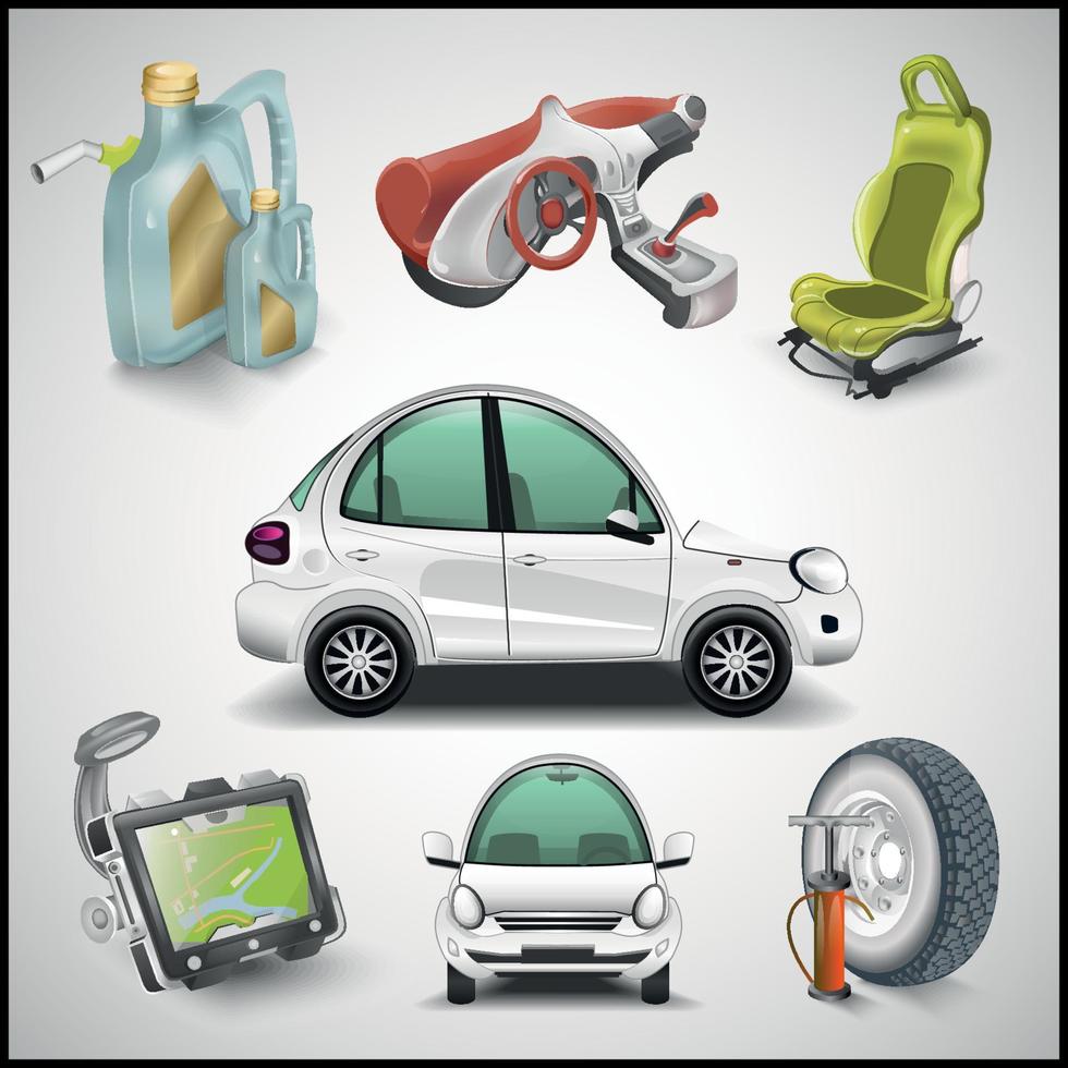 Car and accessories vector illustration