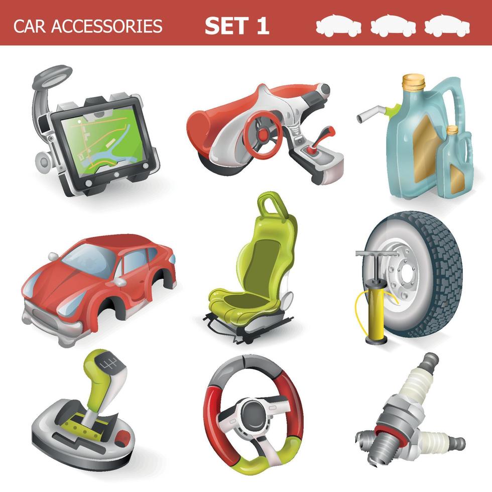 Ilustración de vector de accesorios de coche