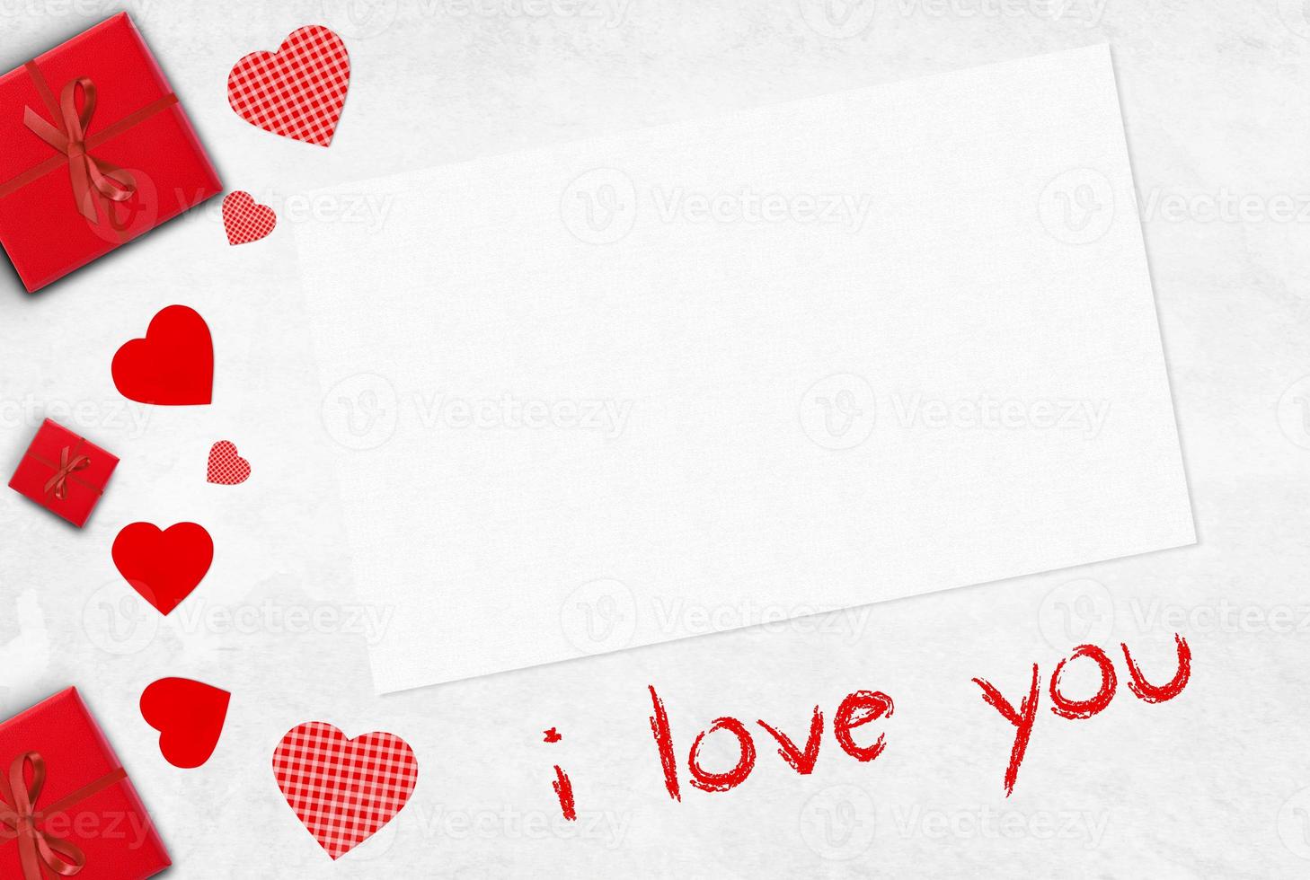 Valentine's day greeting card with red hearts and space for your greetings. photo