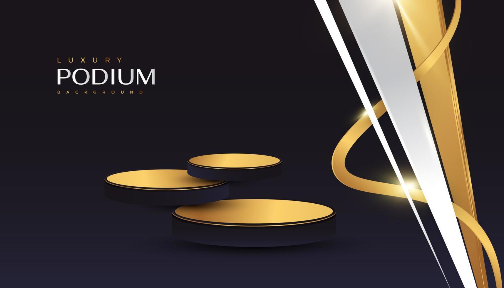 Elegant Black and Gold Background with 3D Podium and Golden Lines for Product Display vector