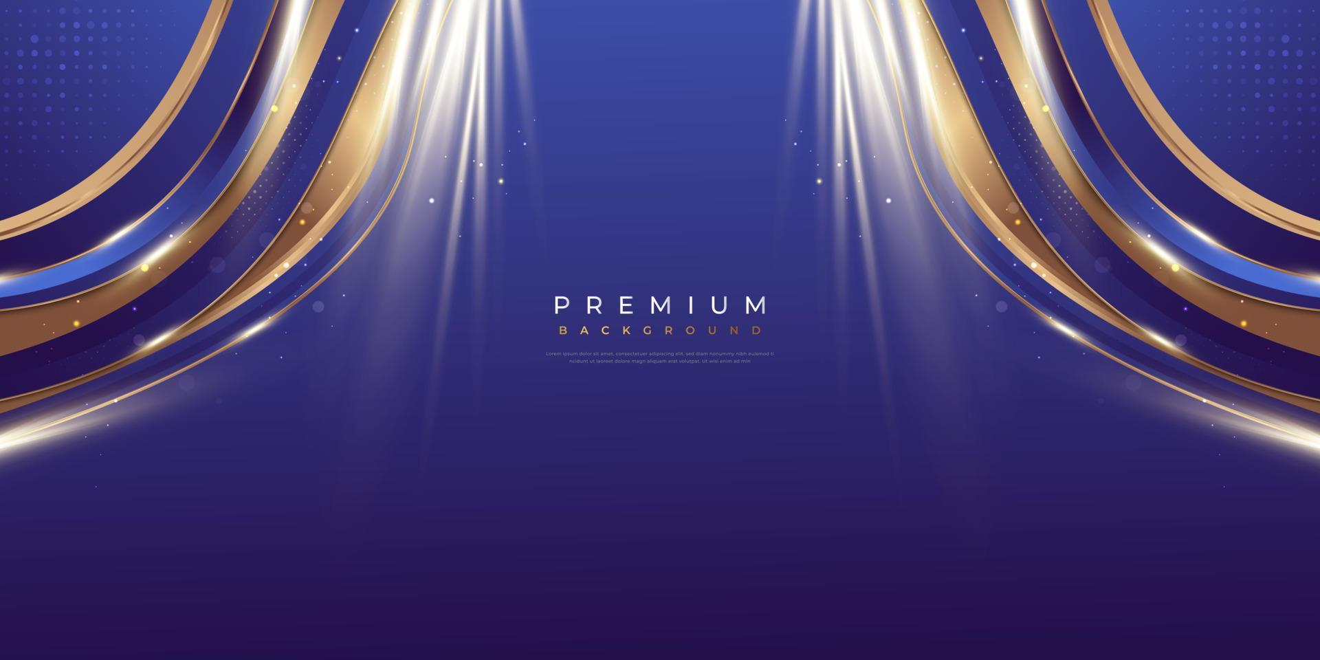 fondo azul y dorado de lujo en estilo de corte de papel con luz dorada brillante. se puede utilizar para el diseño de premios, pancartas, tarjetas, nominaciones, ceremonias, invitaciones formales o certificados vector