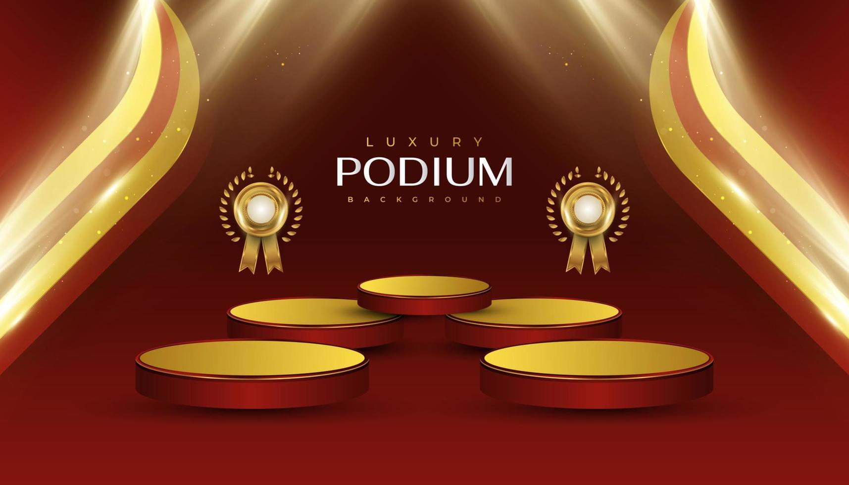 Red and Gold Podium with Golden Medals and Glowing Light Effect for Product Display vector