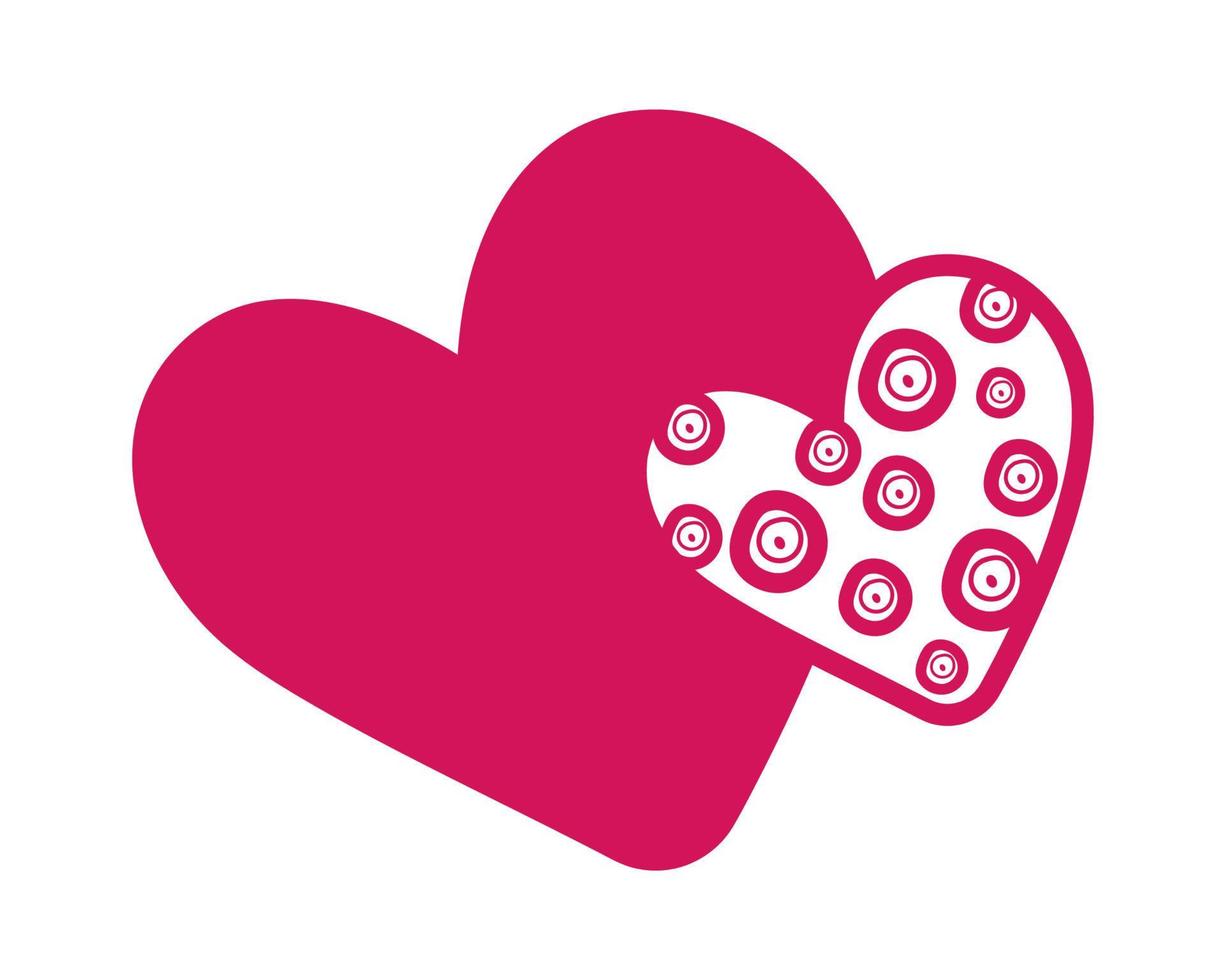 Template card two heart magenta color with pattern on white background, vector illustration