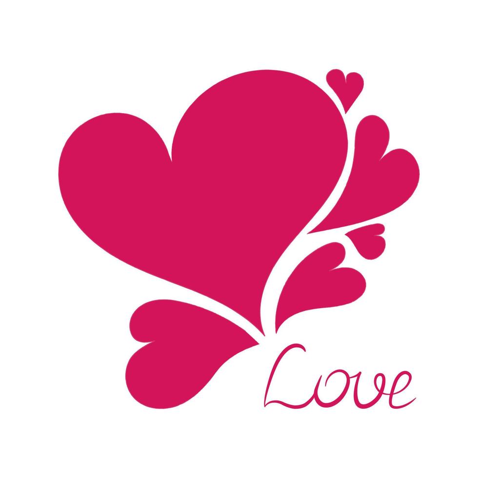 Pink composition of hearts and hand written title love, greeting card vector