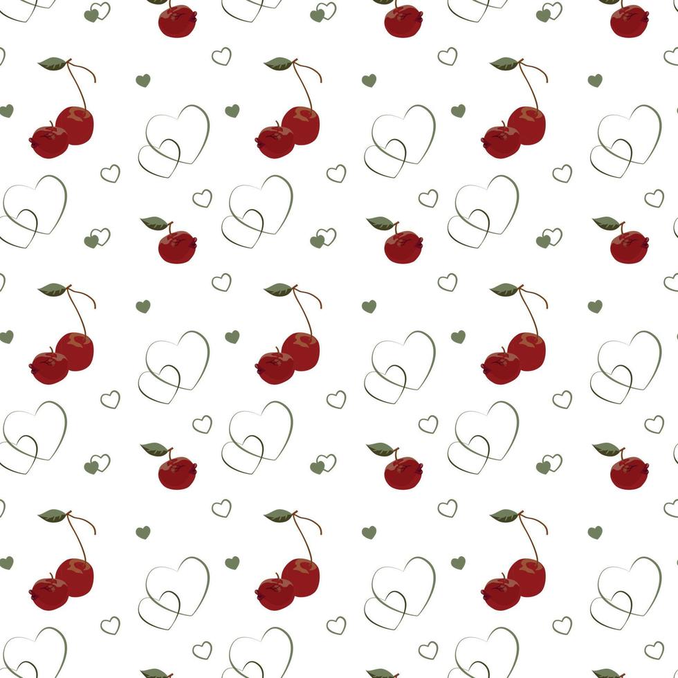 Heart and cherry diagonal repetitive pattern, screen or print design for loving and loved vector