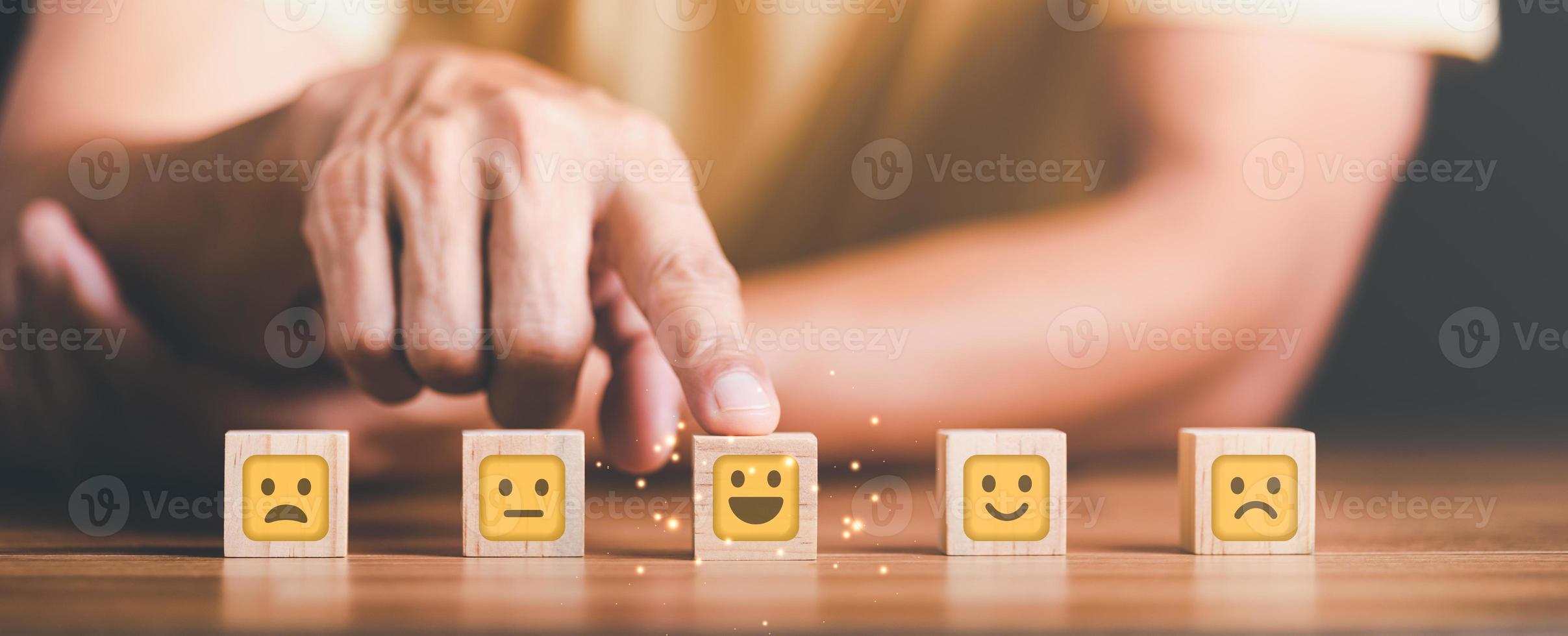 Male consumers rate their satisfaction and rate and review them online. Customer Experience Survey Concepts for Services and Products and Customer Engagement photo