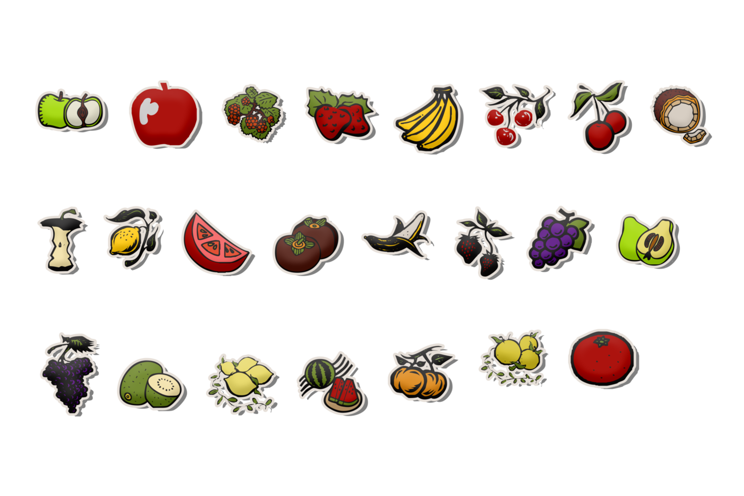 friska frukt symbol ikon uppsättning png