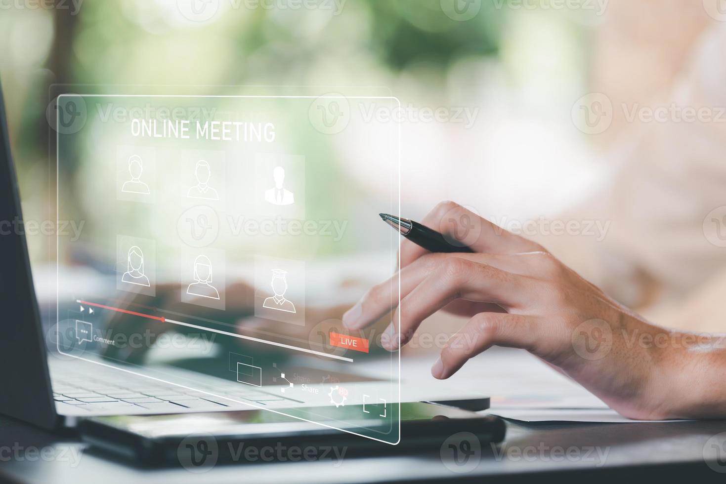 business people connecting video calls for online meetings with colleagues,online working,Remote meetings and discussions,Consultation, webinar, tutoring on internet, telecommuting,video conference photo