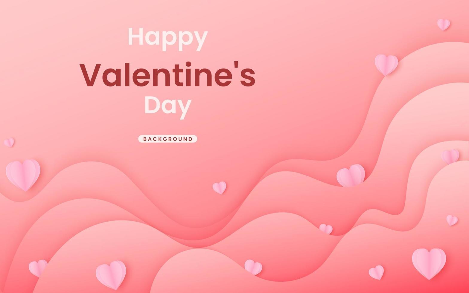 Happy Valentine's day. Valentines hearts with Pink gradient background dynamic wavy light and shadow. liquid abstract background. illustration vector 10 eps.