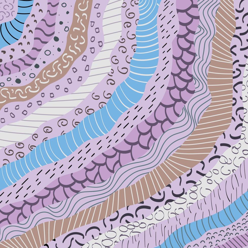Doodle handdrawn pattern lines in purple, pink, brown pastel colors, separate layers, fully editable, ideal for kids playroom vector