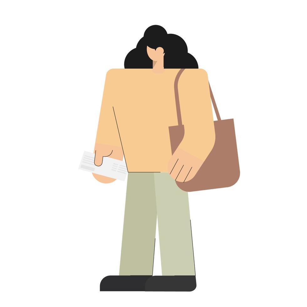 woman with totebag passenger walking in the airport terminal departure hall waiting for boarding plane flight vector