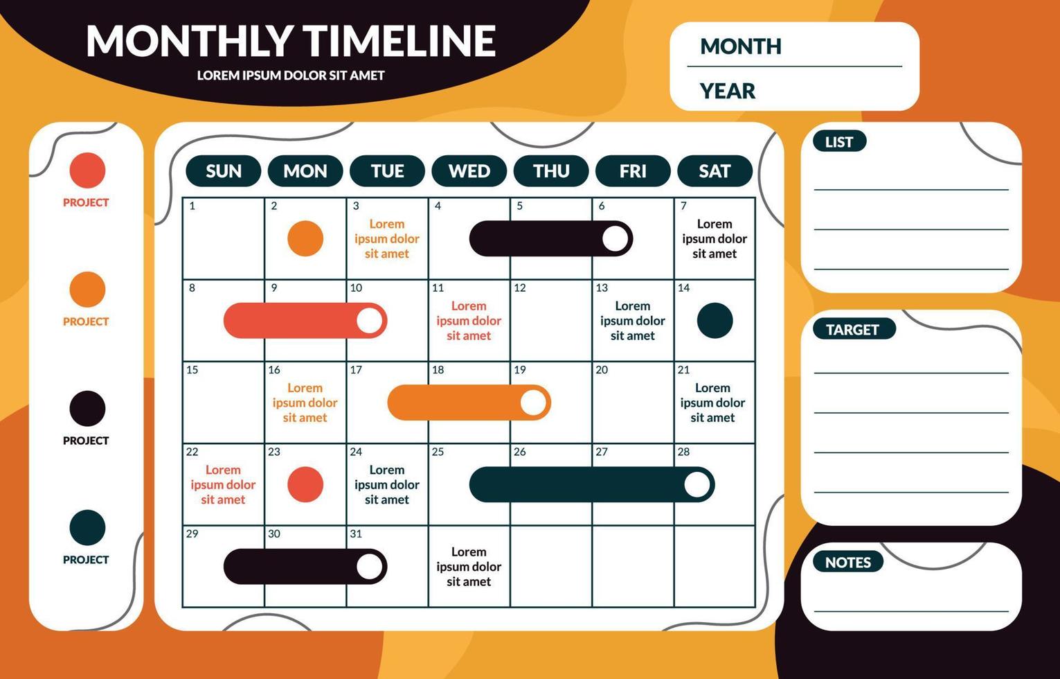 Monthly Schedule Timeline Template vector