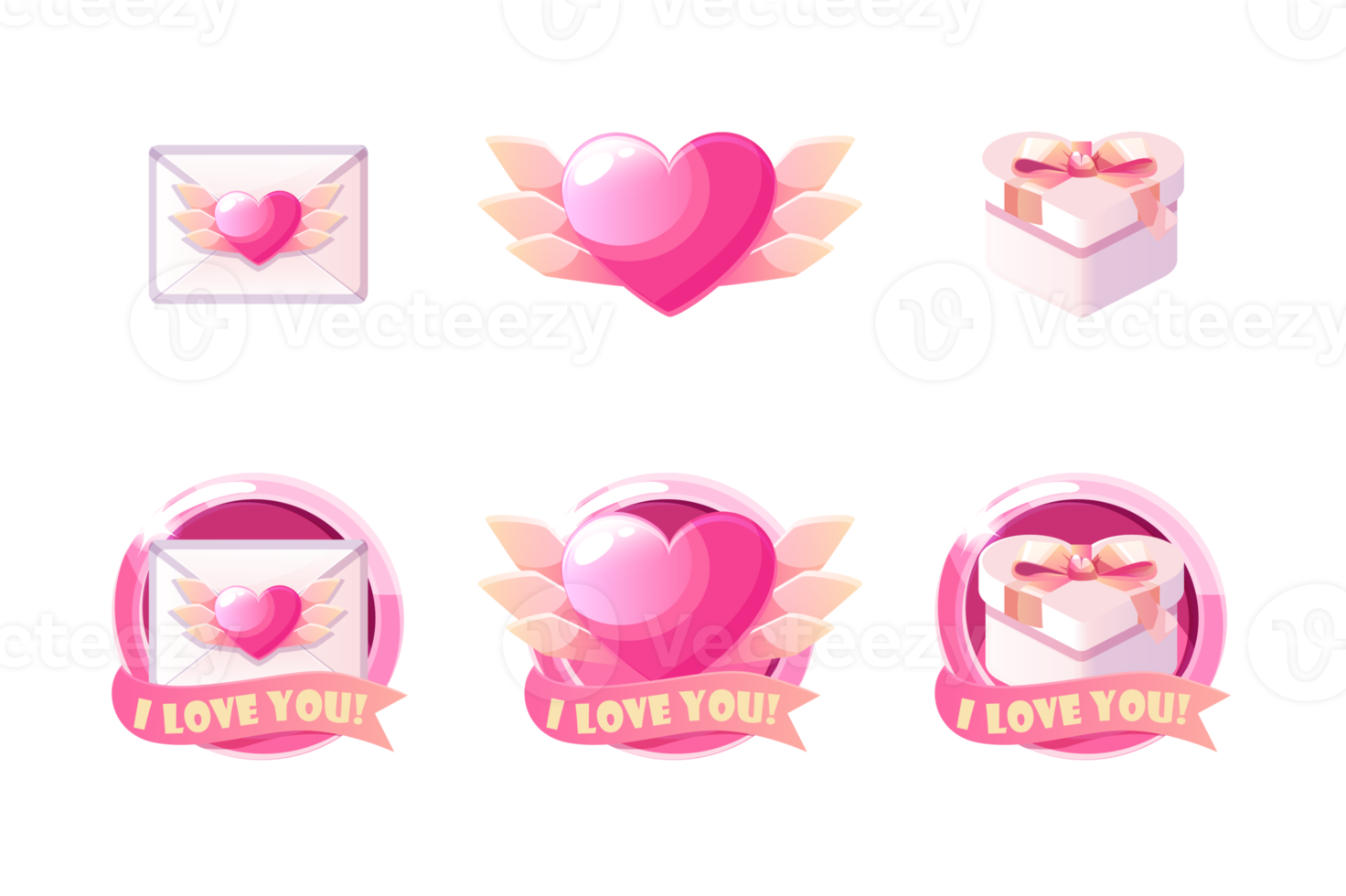 Set of pink icons for the holiday of St. Valentine png