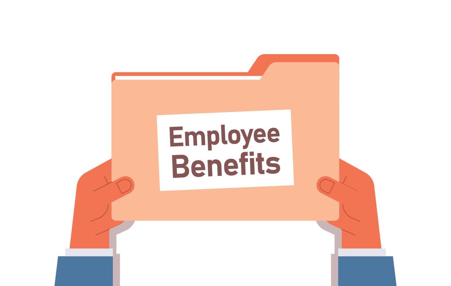 Businessman hands holding employee benefits documents and file folder remuneration incentive payments horizontal concept flat vector illustration.