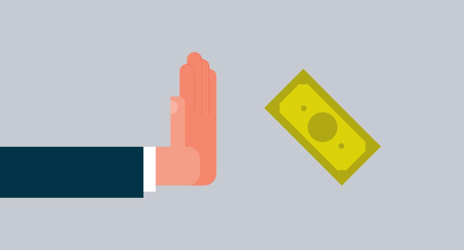 Stop corruption and hand giving business man money concept flat vector illustration.