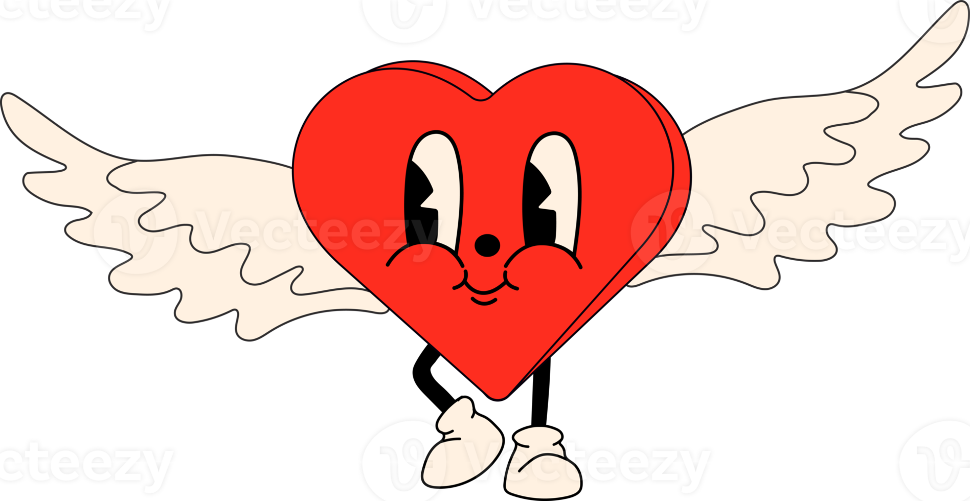 Heart. 30s cartoon mascot character 40s, 50s, 60s old animation style.Valentine's Day concept png