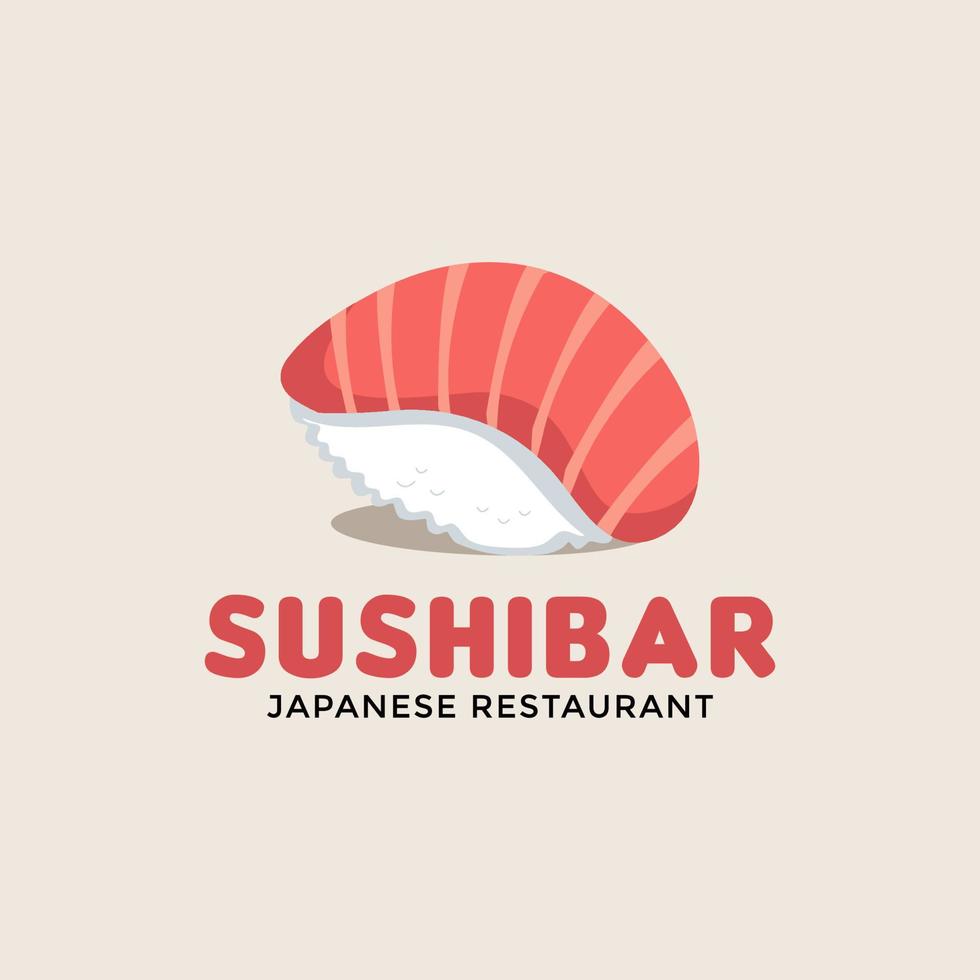 Sushi logo template. Vector Icon Style Illustration Logo of Asian Street Fast Food Bar or Shop, Sushi, Maki, Nigiri Salmon Roll with Chopsticks