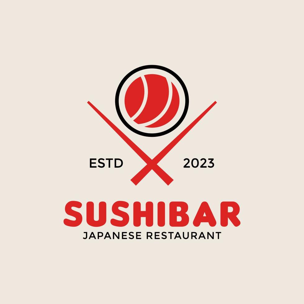 Sushi logo template. Vector Icon Style Illustration Logo of Asian Street Fast Food Bar or Shop, Sushi, Maki, Nigiri Salmon Roll with Chopsticks