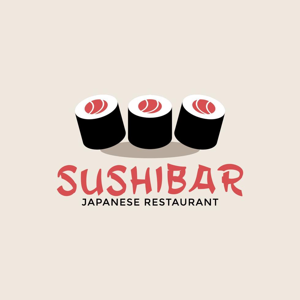 Sushi logo template. Vector Icon Style Illustration Logo of Asian Street Fast Food Bar or Shop, Sushi, Maki, Nigiri Salmon Roll with Chopsticks