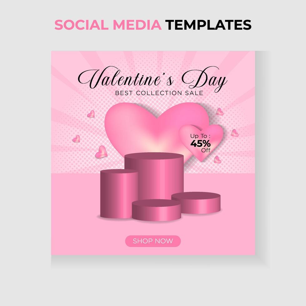 romantic valentines day social media template with podium for your business vector