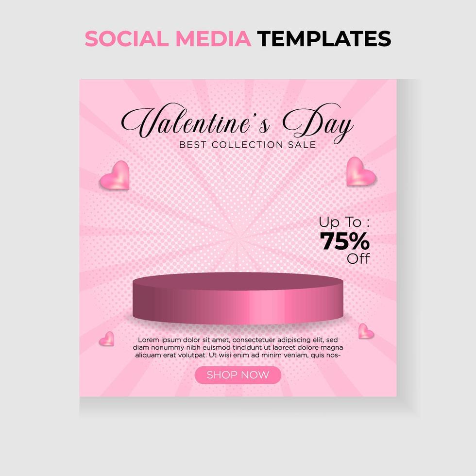 romantic valentines day social media template with podium for your business vector