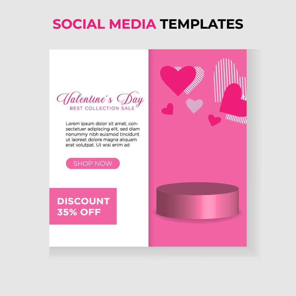 romantic valentines day social media template with podium for your business vector