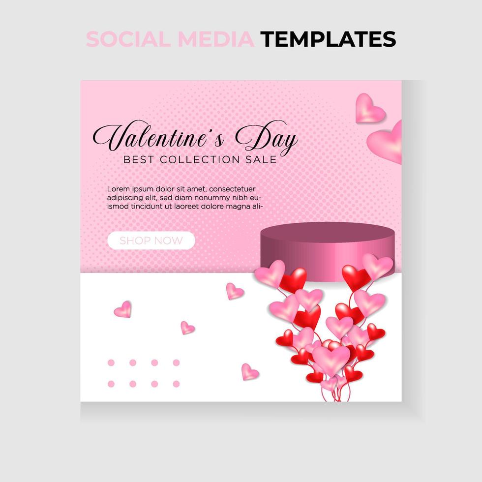 romantic valentines day social media template with podium for your business vector