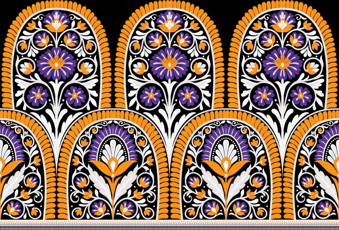 Seamless floral border on black background vector