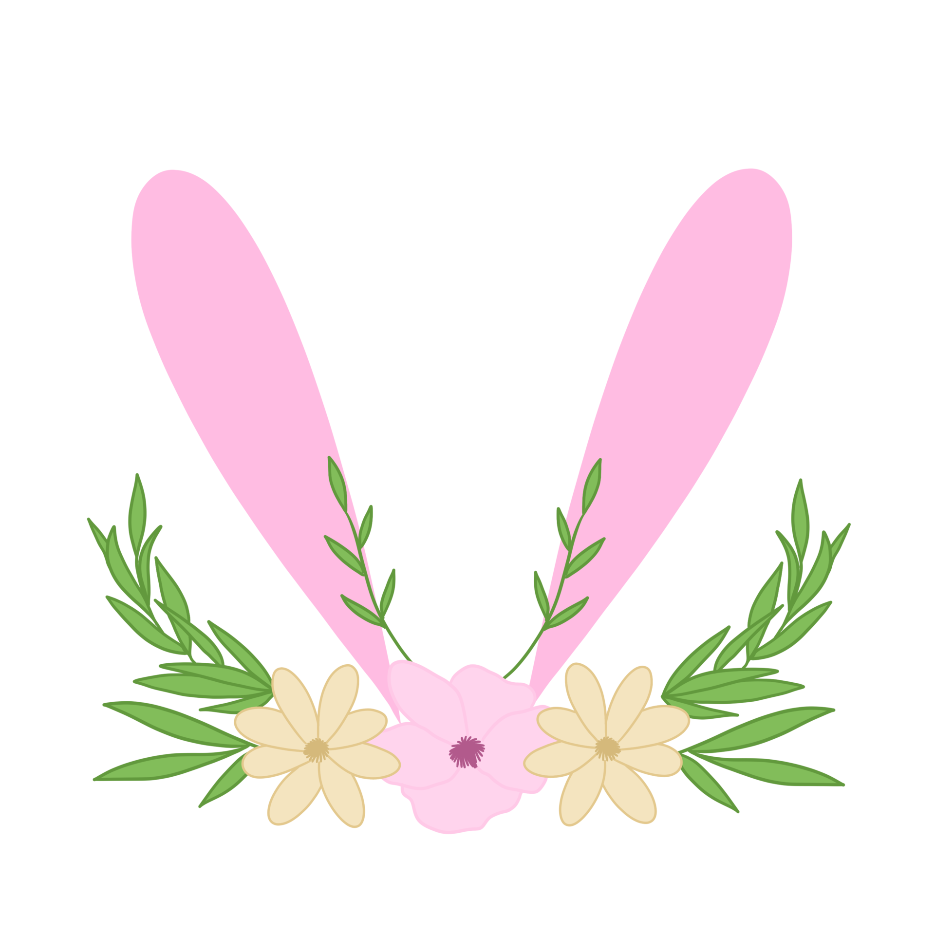 Rabbit Ears With Blooming Flowers 18735026 PNG