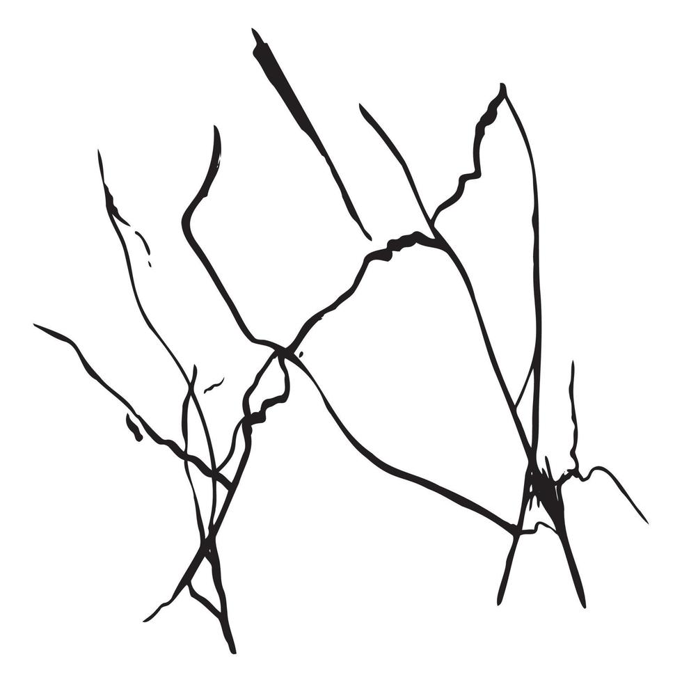 Ice crack realistic sketch Black line isolated no white. Fissure broken