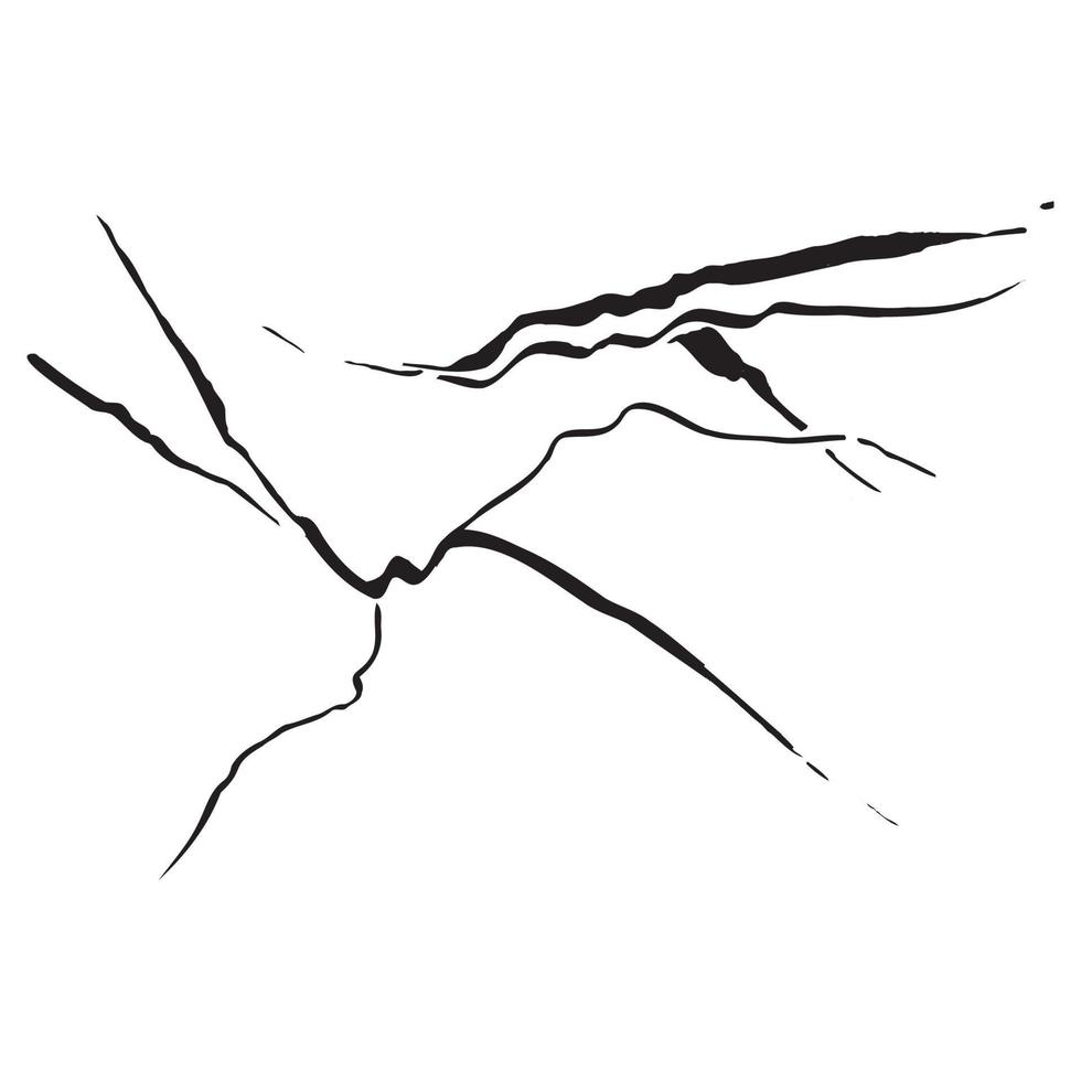 Ice crack realistic sketch Black line isolated no white. Fissure broken earth effect transparent background. Icy scratches. Lightning flat doodle. Kintsugi craquelure Japanize art Vector illustration