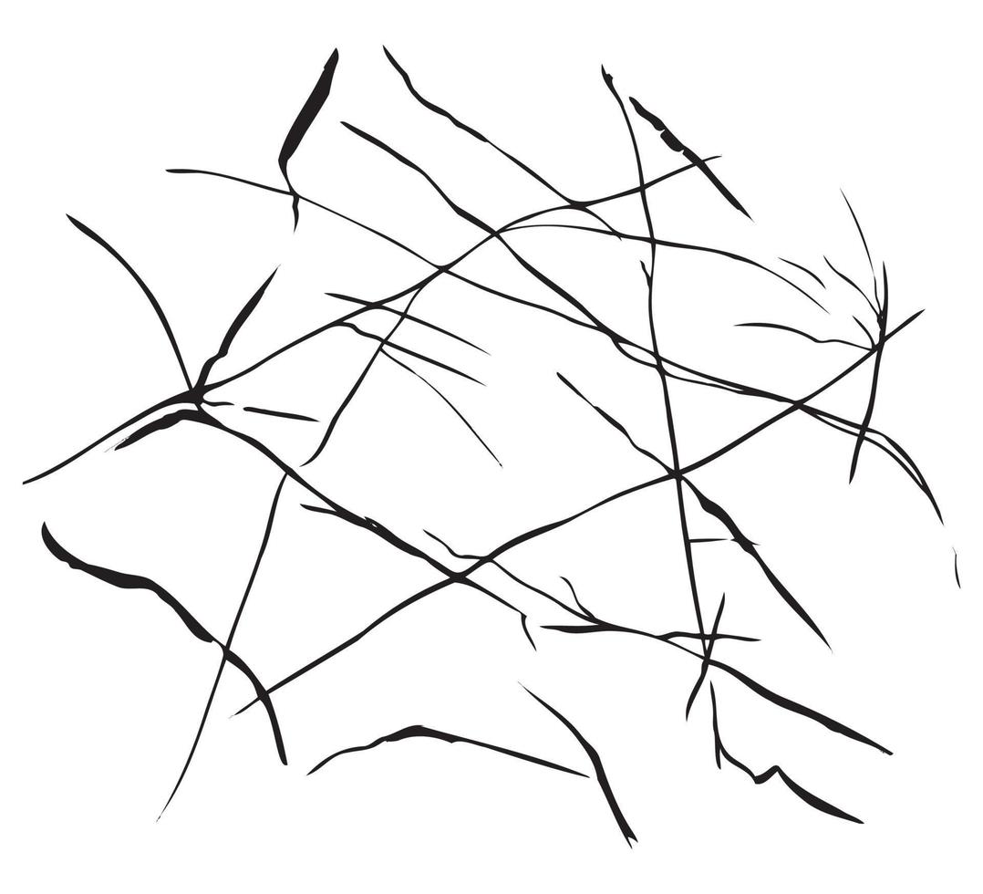 Ice crack realistic sketch Black line isolated no white. Fissure broken earth effect transparent background. Icy scratches. Lightning flat doodle. Kintsugi craquelure Japanize art Vector illustration