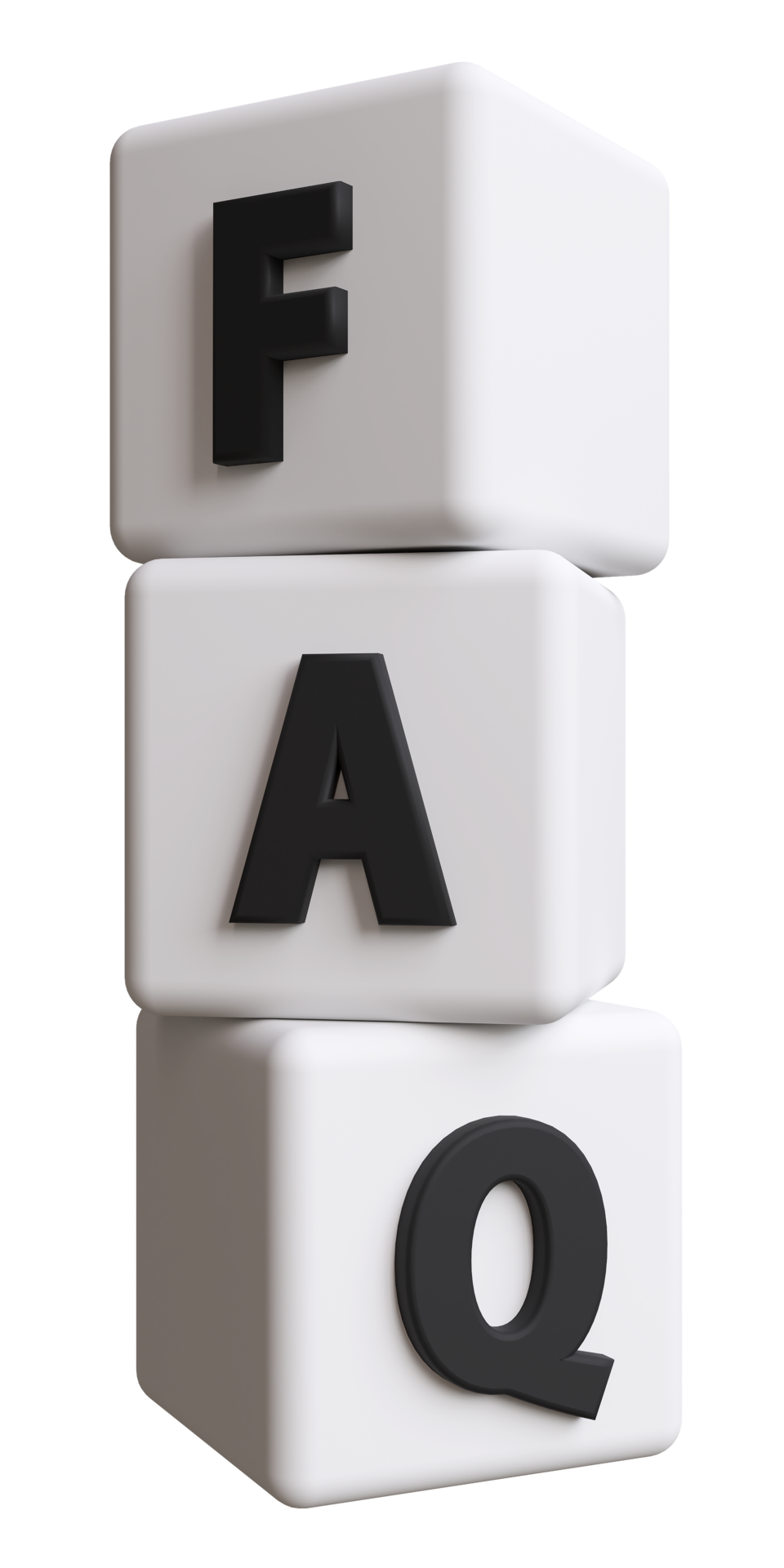 Three cubes with q and a on transparent background faq concepts q and
