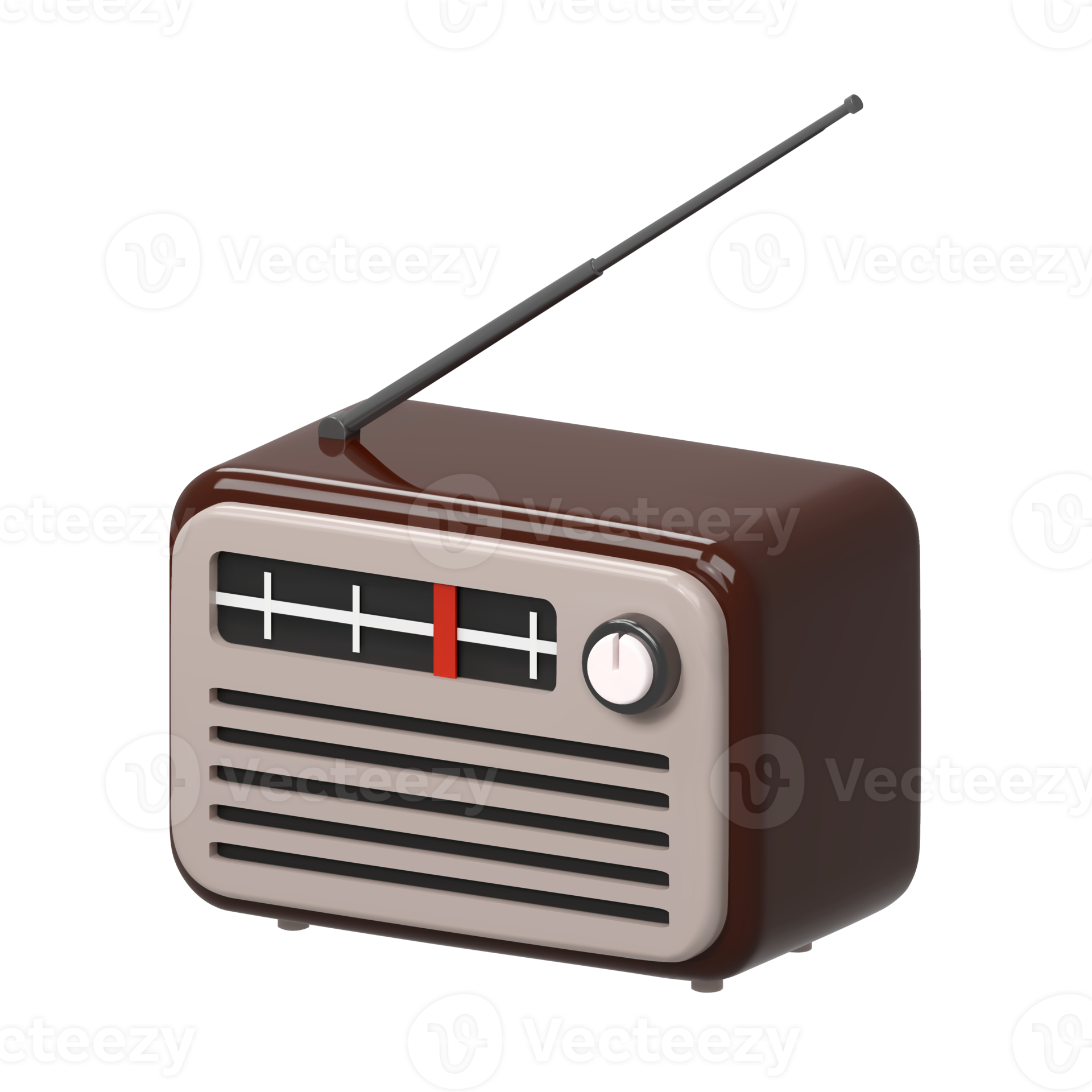 3d realistic brown old retro vintage radio tuner receiver icon