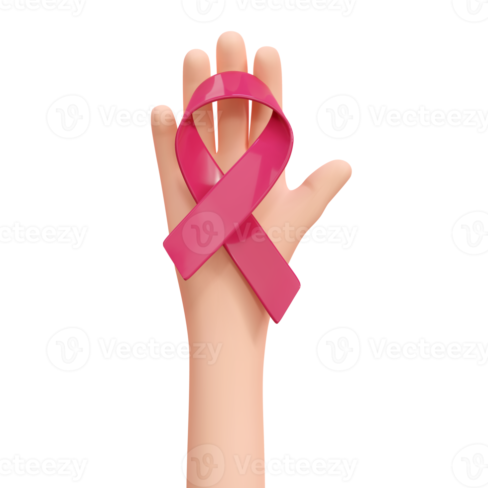 3d hand holding red ribbon. World Cancer Day concept, February 4. Raise awareness, prevention, detection, treatment. Icon design for poster and banner. illustration isolated on transparent background png