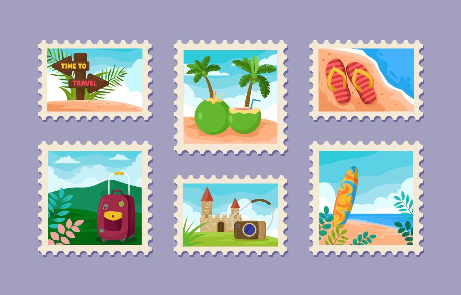 Beautiful Traveling Stamp Sticker Collection vector