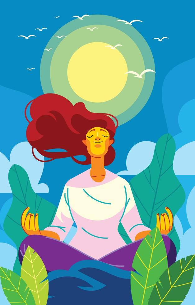 Red Hair Girl in Outdoor Meditation vector