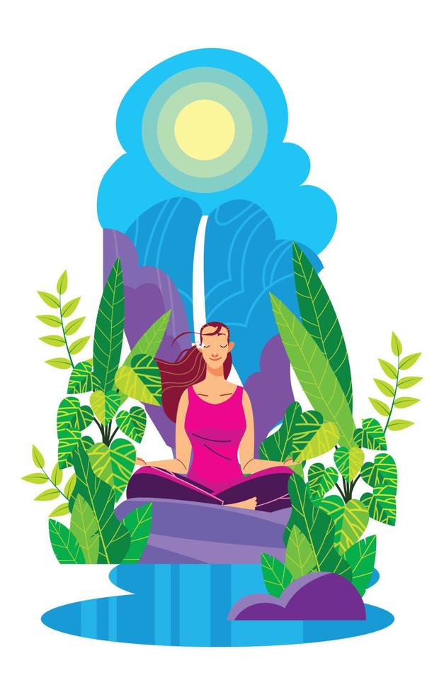 Meditation in Forest Waterfall vector