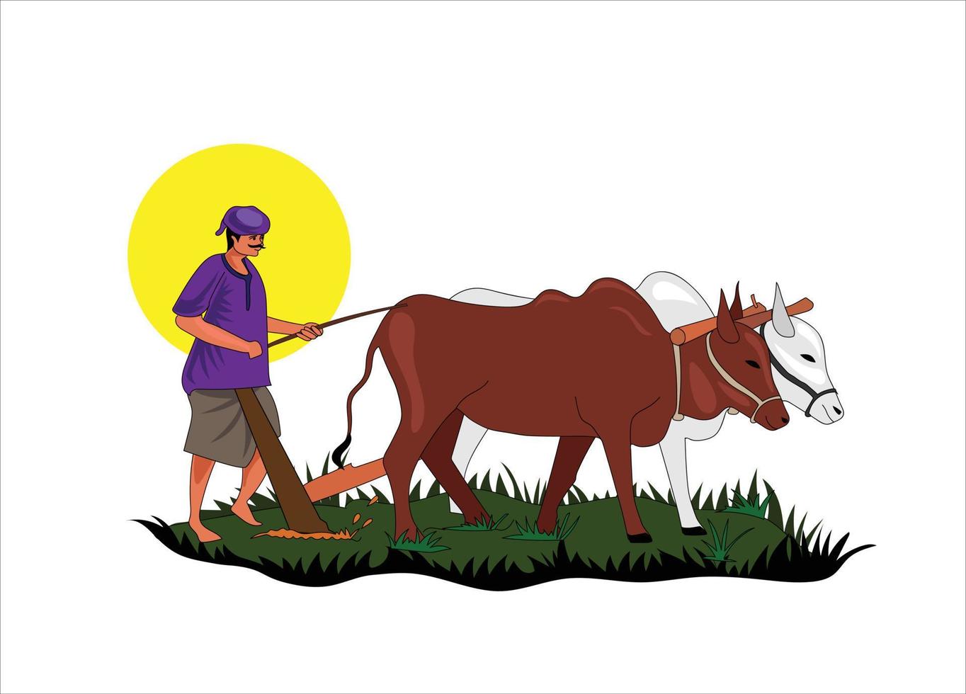 indio Ilustración de vector de granjero de vaca paquistaní