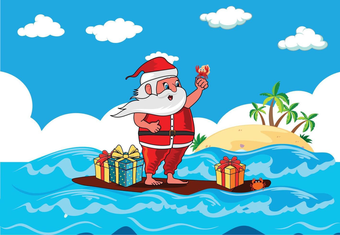 lindo, santa claus, en, barco, vector, ilustración vector