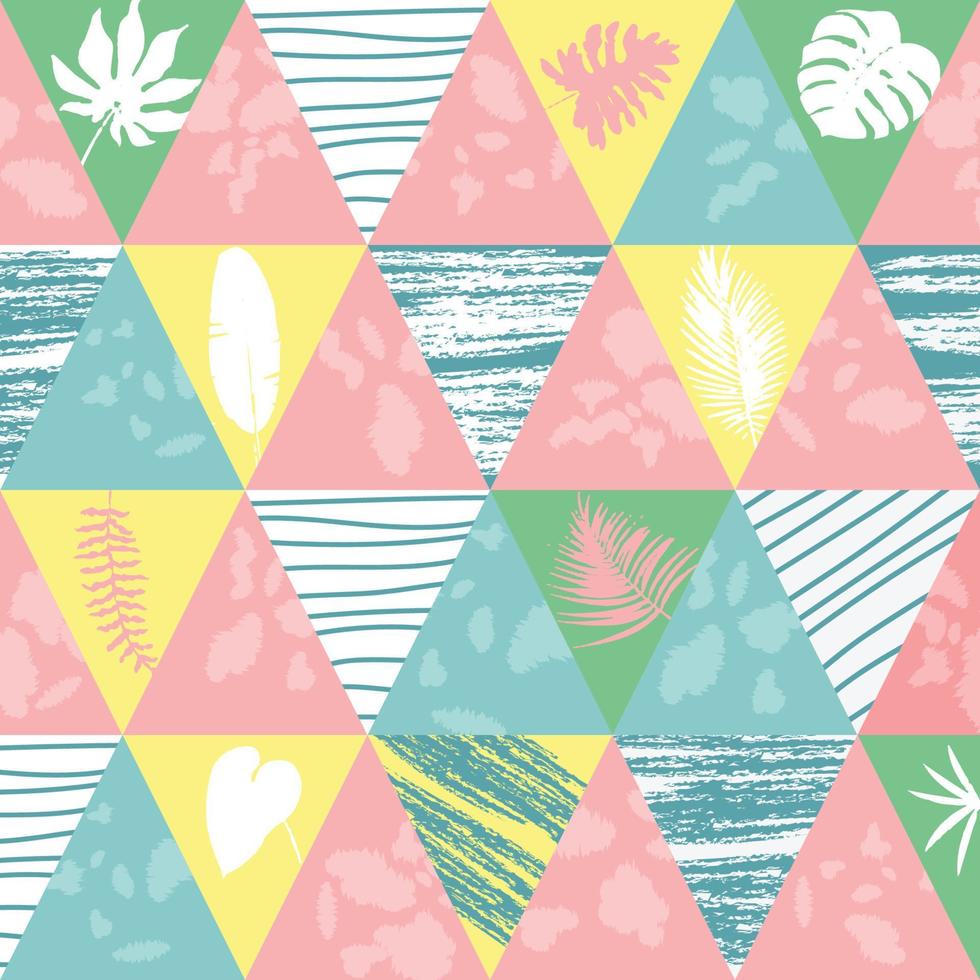 seamless exotic pattern with tropical leaves on geometric background vector