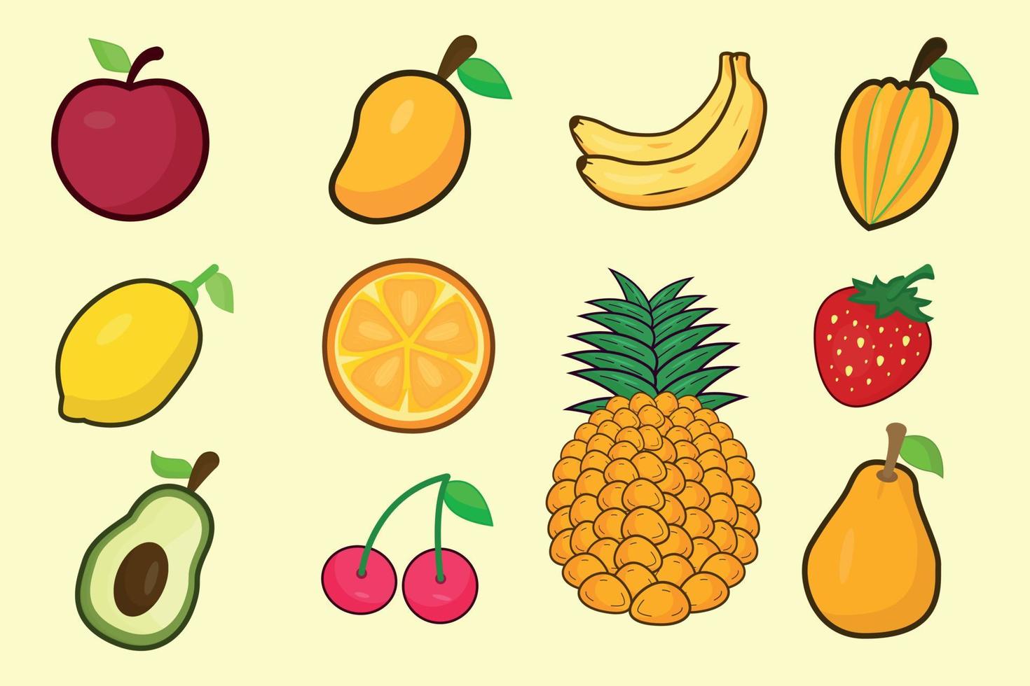 Set of Summer Fruits Illustration Design vector