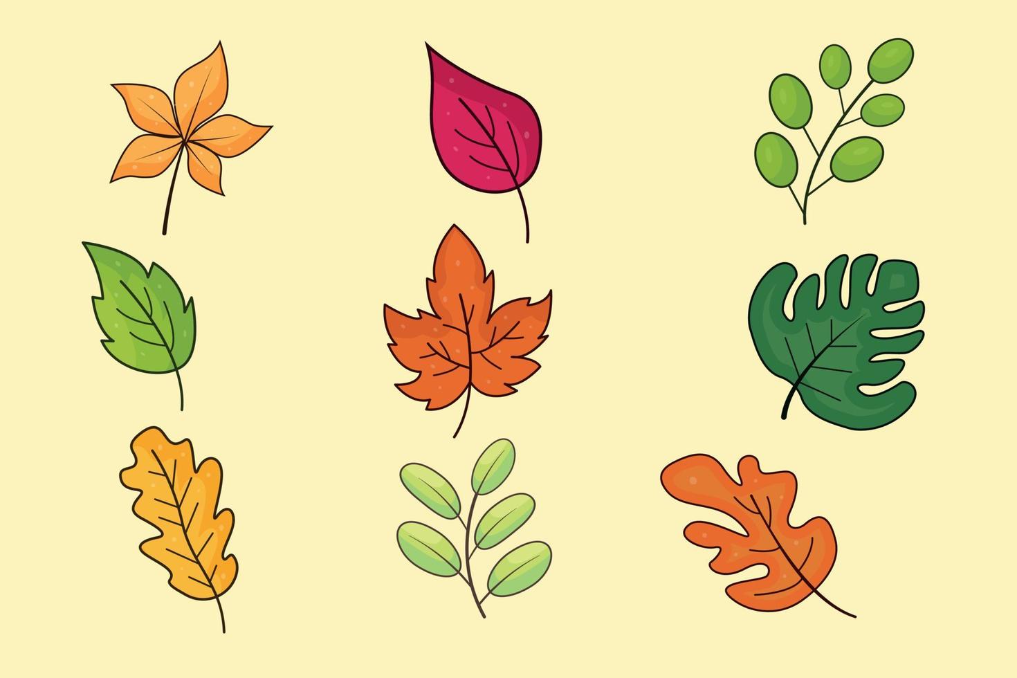 conjunto de hojas de colores, diseño de ilustraciones vector