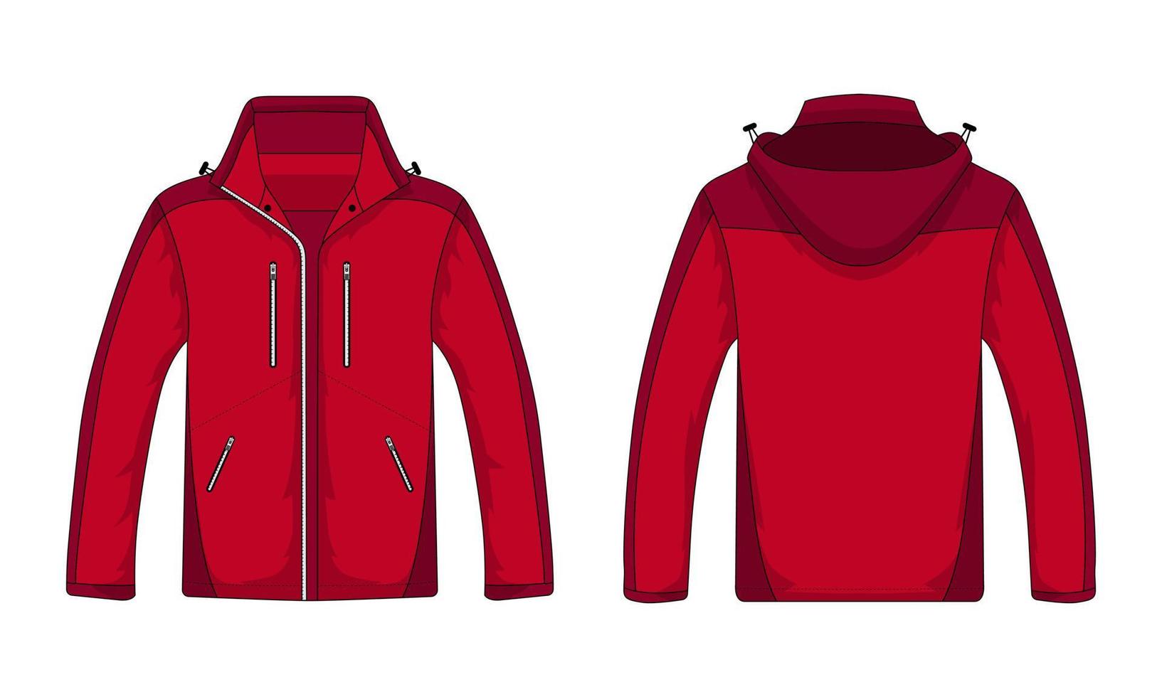 Long sleeve red parachute jacket template front and back view vector
