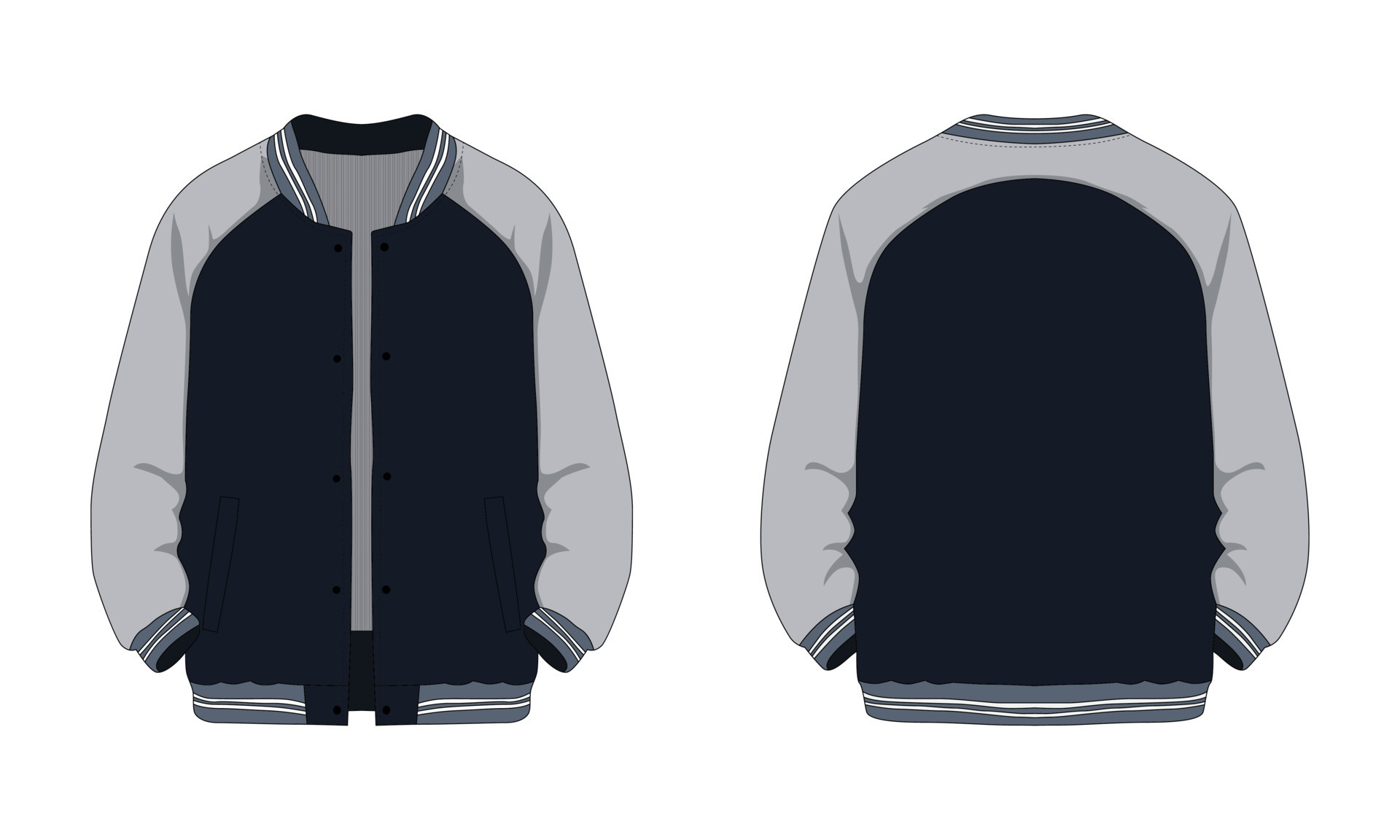 Raglan sleeve varsity jacket front and back. Sports jackets, baseball ...