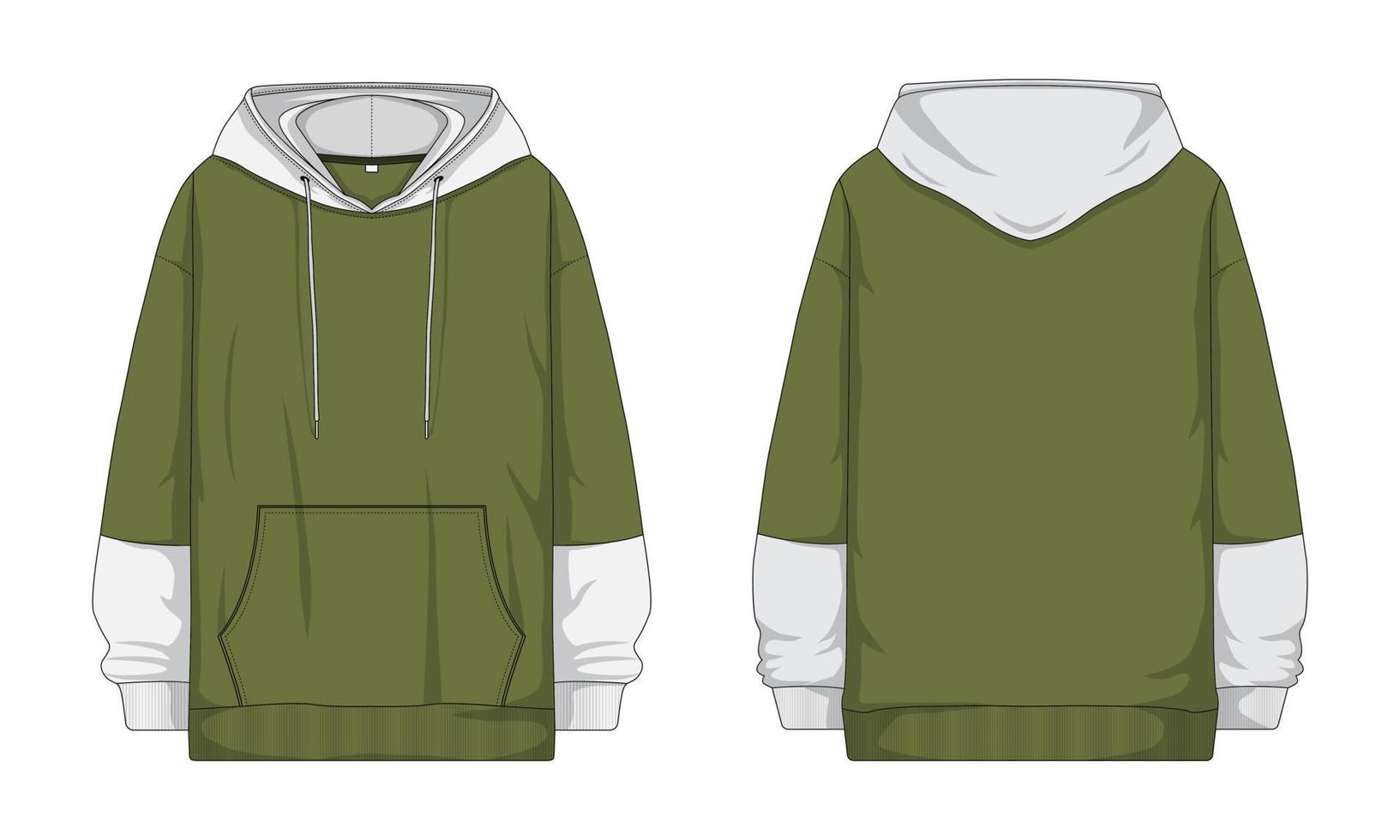 maqueta de suéter con capucha de manga larga verde militar vector