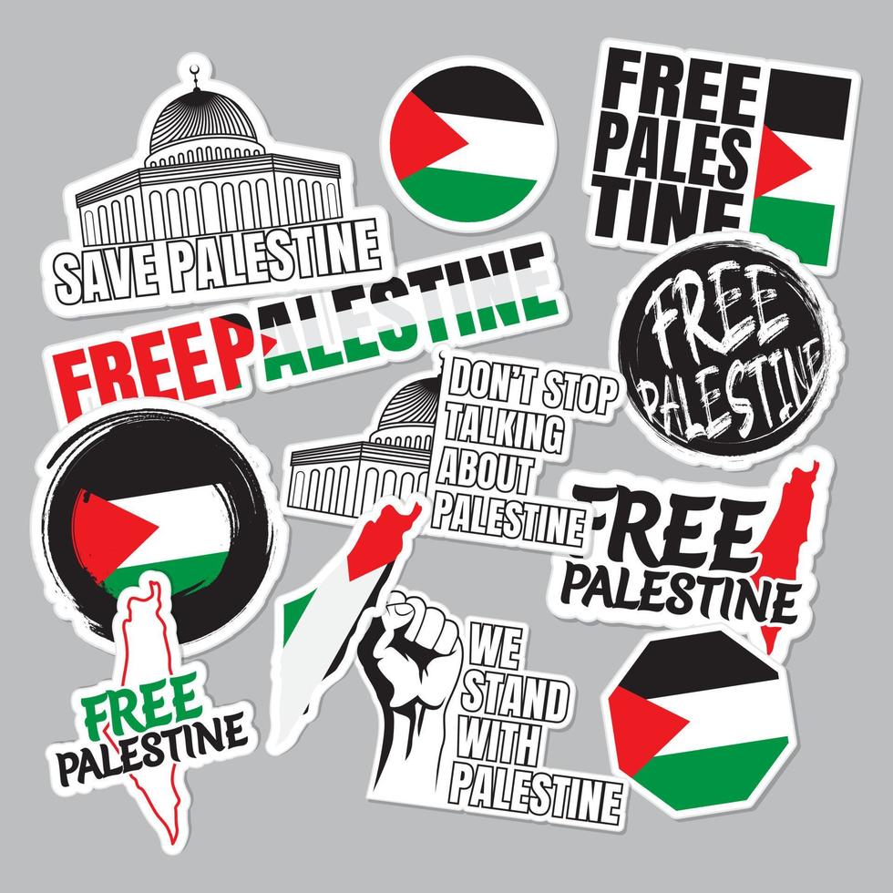 colección de pegatinas sobre palestina. solidaridad por palestina. ilustración vectorial vector