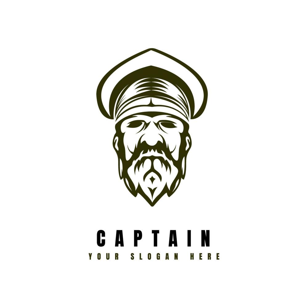 símbolo vectorial de la silueta de la cara del capitán con barba. icono o logotipo de la ilustración de la cabeza del capitán pirata vector